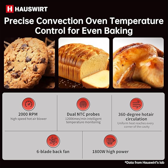 Hauswirt Toaster Oven Air Fryer, XL Large Convection Oven Countertop Rotisserie Chicken 42Qt 3-Tier for 5-8 People, 8 Mode Smart Toaster Stainless Steel 80째F - 500째F Quick & Even Crisp - Ivory