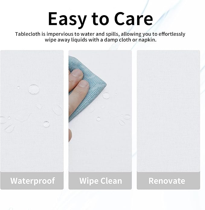 Easy-Going Faux Linen Waterproof Spill-Proof Tablecloth Stain Resistant Round Table Cloth Wrinkle Free Decorative Fabric for Kitchen, Dining, Party, Weddings, Restaurants (60 in-Round, White)