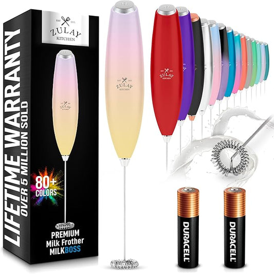 Zulay Kitchen Milk Frother Handheld Electric Whisk with AA Duracell Batteries ??Durable Drink Mixer for Coffee, Lattes, Cappuccinos & More - Mimosa