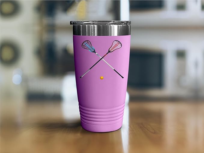 SpreadPassion Isolated Lacrosse Sticks and Ball Tumbler, Stainless Steel Tumbler, 20oz Insulated Tumbler, Christmas Birthday Gift Idea (Light Pink)