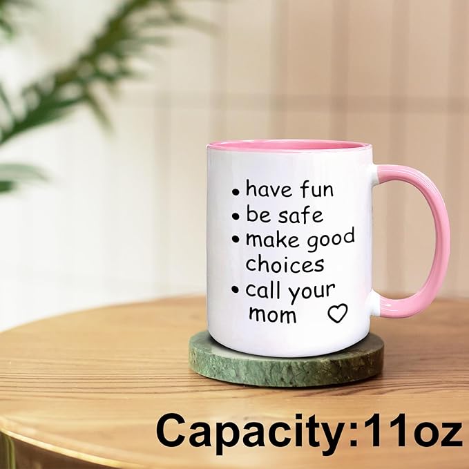QASHWEY Funny Call Your Mom Coffee Mug, College Freshmen Students Graduation Gift, Call Your Mom Coffee Cups Ceramic 11 Ounce, College Gift Tea Mug Cup, Gifts for College Freshmen Girls Boys(Pink)