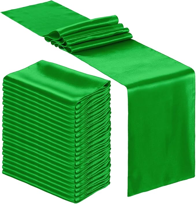 Bencailor 24 Pcs Emerald Green Satin Table Runner Bulk 12 x 108 Inches Long Table Runners Bright Smooth Fabric Tablecloth for Wedding Banquet Birthday Valentines St Patrick's Day Party Decorations