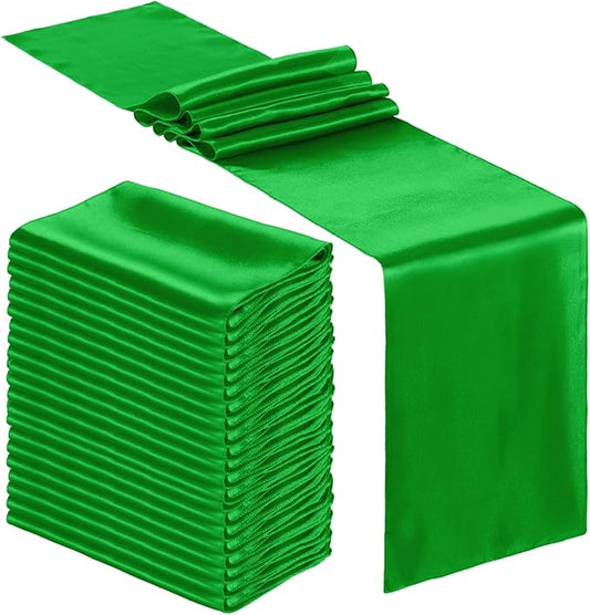 Bencailor 24 Pcs Emerald Green Satin Table Runner Bulk 12 x 108 Inches Long Table Runners Bright Smooth Fabric Tablecloth for Wedding Banquet Birthday Valentines St Patrick's Day Party Decorations