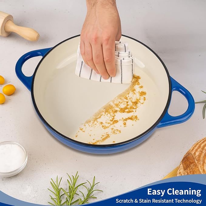 Dutch Oven for Bread Baking, 5.4 Quart Dutch Enameled Cast Iron Bread Oven, Dutch Oven for Sourdough Bread Baking, Oven Safe up to 500째 F, 25 cm Blue