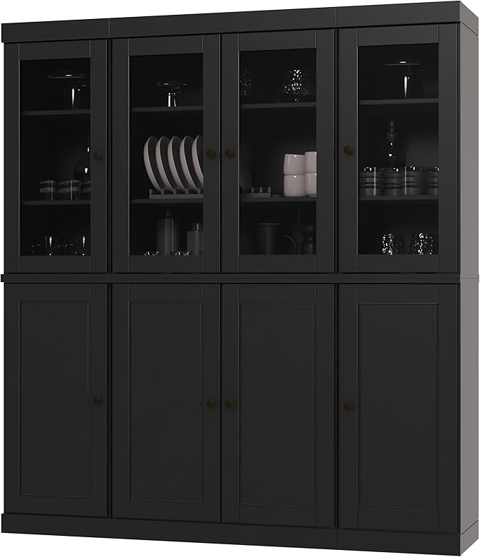 Palace Imports 100% Solid Wood Kitchen Pantry Hutch, Black, 65" w x 71.5" h x 15.5" d, Renewable Eco-Friendly Wood, Made in Brazil