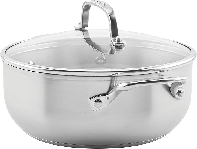 KitchenAid 71011 3-Ply Base Brushed Stainless Steel Casserole Dish/Pan with Lid, 4 Quart