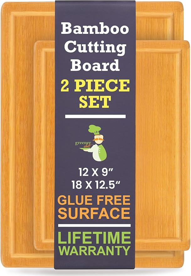 Extra Large Bamboo Cutting Board Set of 2 ??Wood Cutting Boards for Kitchen with Glue-Free Surface??& Juice Groove ??Non-Toxic Wooden Chopping Boards, FSC-Certified, Durable Carving Boards - Rectangle