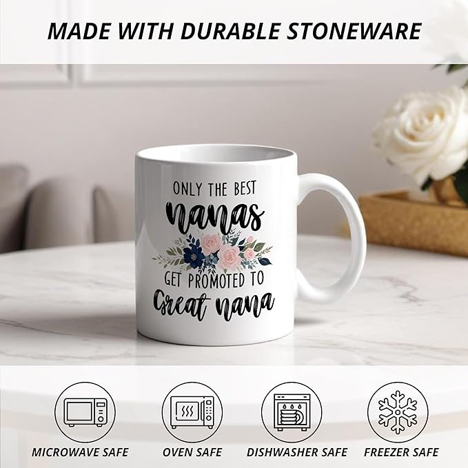 Promoted to Great Nana Mug - Ceramic Coffee Cups for Great Grandma Gifts