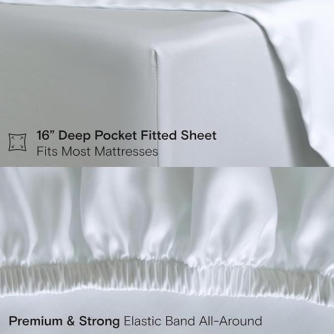 DOZ Sheet Set, 100% Viscose derived from Bamboo, Organically Grown, Buttery Soft, Cooling Sheets, High GSM, Deep Pockets - 3 Piece - 2 Pillowcases 1 Fitted Sheet (Snow, Full)