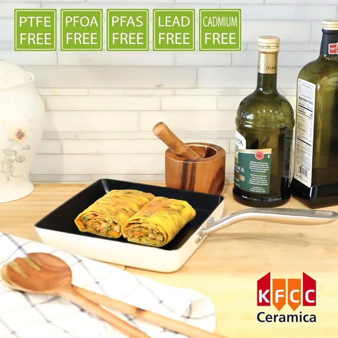 TeChef Collection | Ceramic Nonstick Egg Frying Pan, Nontoxic - Nontoxic - Free of PFAS, PFOA, PTFE, Made in Korea (Square Pan)