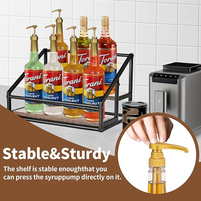 2-Tier Coffee Syrup Organizer - 8 Bottle Rack for Coffee Bar, Kitchen Station - Stand and Holder for Syrup, Wine, Dressing