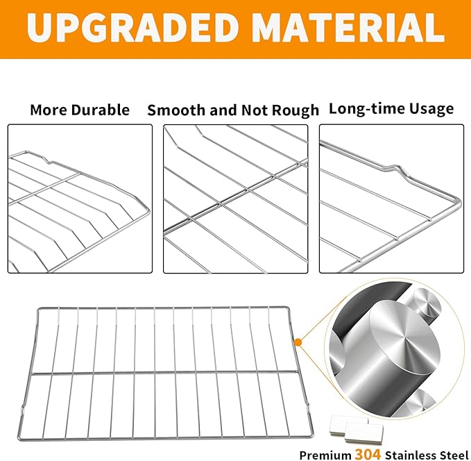 Upgraded 304 Stainless Steel DG75-01001C DG75-01001D Oven Rack Replacement for Samsung Stove Oven Parts Range Rack-flat for Samsung Oven Rack NX60A6511SS NE63A6511SS Oven Accessories 2Pcs