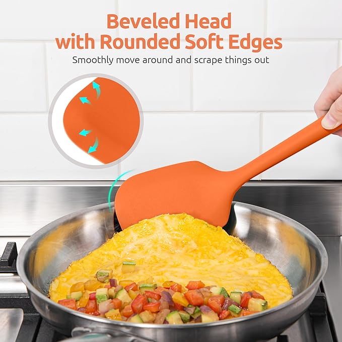 Silicone Kitchen Cooking Utensil Set: U-Taste 600쨘F Heat Resistant 13.6in Extra Long Kitchen Tools, Food-Grade Non-Stick Spatula Turner Spoon Ladle for Stir Frying, Serving, Mixing (5 Pieces, Orange)