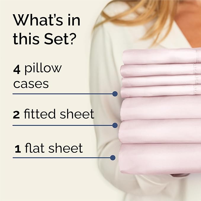 Split King 7 Piece Sheet Set - Cooling & Breathable Bed Sheets - Hotel Luxury Bed Sheets for Women, Men, Kids & Teens - Deep Pockets - Easy Fit - Soft & Wrinkle Free - Split King Lavender Pink Sheets