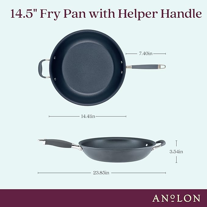 Anolon Advanced Home Hard Anodized Nonstick Frying Pan, 14.5 Inch ??Large Skillet with Helper Handle, 14 Inch Nonstick Frying Pan, Durable Cookware - Moonstone