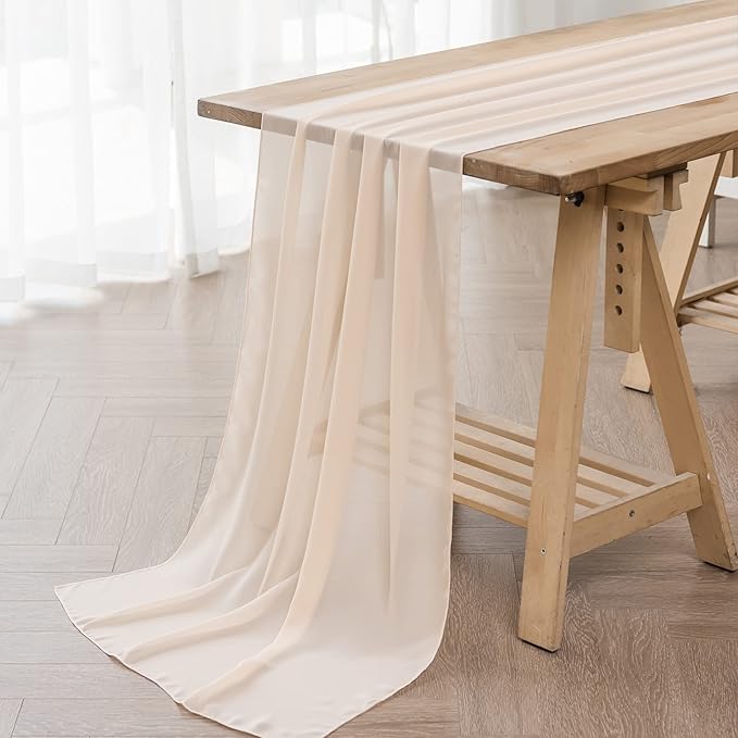 flohar 12Pack 9ft Chiffon Table Runner 14x108 Inch Sheer Romantic Table Runner for Wedding Birthday Party Bridal Shower Outdoor Decoration-Peach