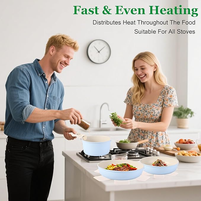 12 PCS Kitchen Cookware Sets with Detachable Handle,Pots and Pans Sets Non Stick, Induction Pan Set for RV Cookware,Oven Safe, PFOA Free竊뉰lue)