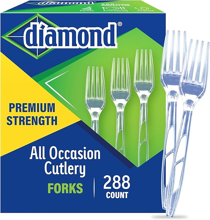 Diamond짰 All Occasion Clear Disposable Cutlery Set 288 Count (288 Forks Set)