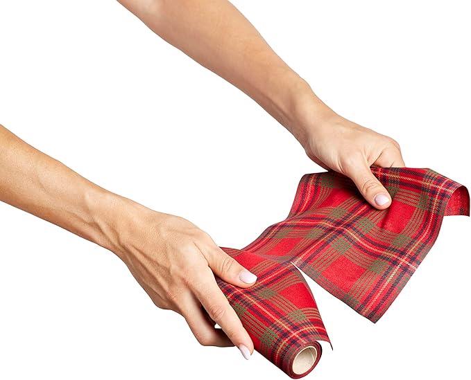 MY DRAP Placemats 48 x 32 cm / 19" x 12.5" - (6 Per Roll, Cotton Red Tartan Xmas)