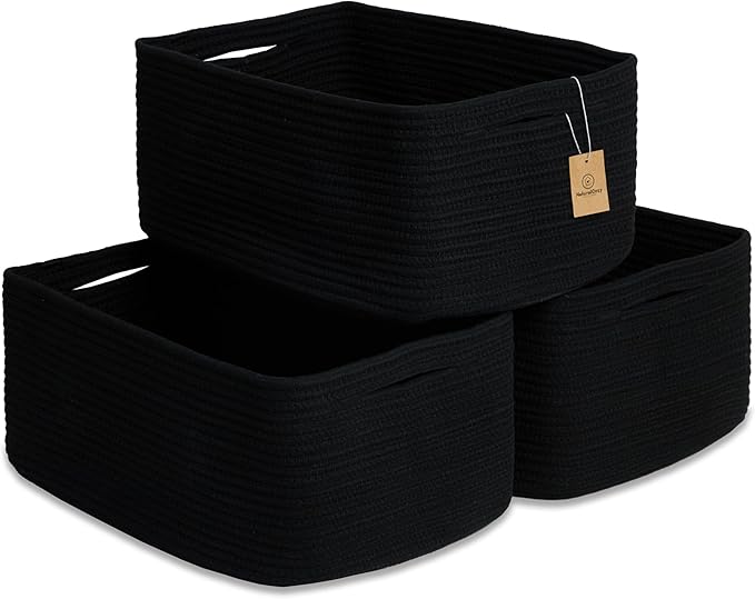 NaturalCozy Storage Baskets 16.8?쓝13?쓝7.6??Cotton Rope Woven Baskets for Organizing 3-Pack | Toy Storage Bins | Basket for Shelves, Laundry, Blanket, Clothes, Closet, Kitchen, Bathroom, Gifts