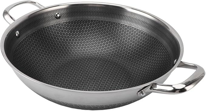 11 inch Wok Pan, 316 Stainless Steel Wok Pan with Dual Handle Nonstick Wok & Stir Fry Pan Skillets Cookware for Induction Cooker Gas Stove, Dishwasher and Oven Safe (28cm/11inch)