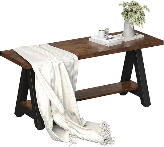 Welfuturer Farmhouse Wood Bench Industrial Entryway Bench Rustic Wood and Metal Shoe Storage Bench for Entryway, Living Room, Dining Room