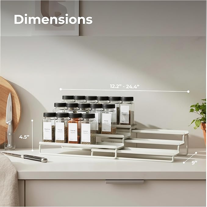 Tiered Spice Rack Organizer ??Warm Gray Metal Countertop & Cabinet Spice Stand, Strong & Sturdy 3-Tier Shelf for Kitchen, Pantry, Seasoning Bottles ??Minimal Scandinavian Design