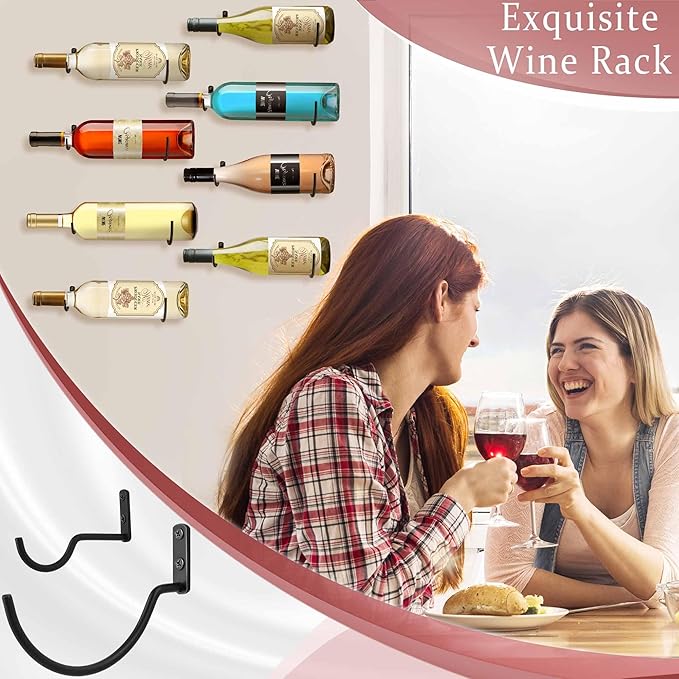 Wall-Mounted Wine Hook: Hanging Wine Bottle Wall Holder - Set of 6 Metal Wall Red Wine Rack