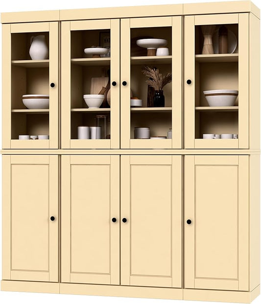 Palace Imports 100% Solid Wood Kitchen Pantry Hutch, Yellow, 65" w x 71.5" h x 15.5" d, Renewable Eco-Friendly Wood, Made in Brazil
