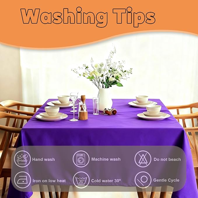 TWINPRET Rectangle Tablecloth 60 x 84 Inch, Purple Waterproof Washable Polyester Table Cloth - Stain & Oil Resistant Rectangular Table Cover for Banquet & Party (Fits 4 Foot Tables) [2 Pack]