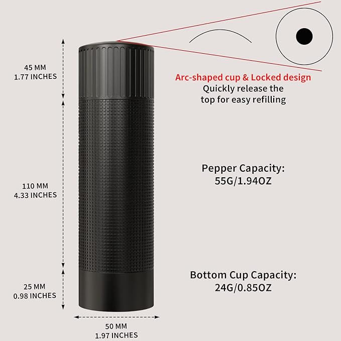 WhiteRhino Professional Pepper Grinder Mill with Top Button Lock,Heavy Duty High Output Aluminum Pepper Mill Refillable,Spice Grinder with Stainless Steel Burrs and Adjustable Coarseness Gift Set