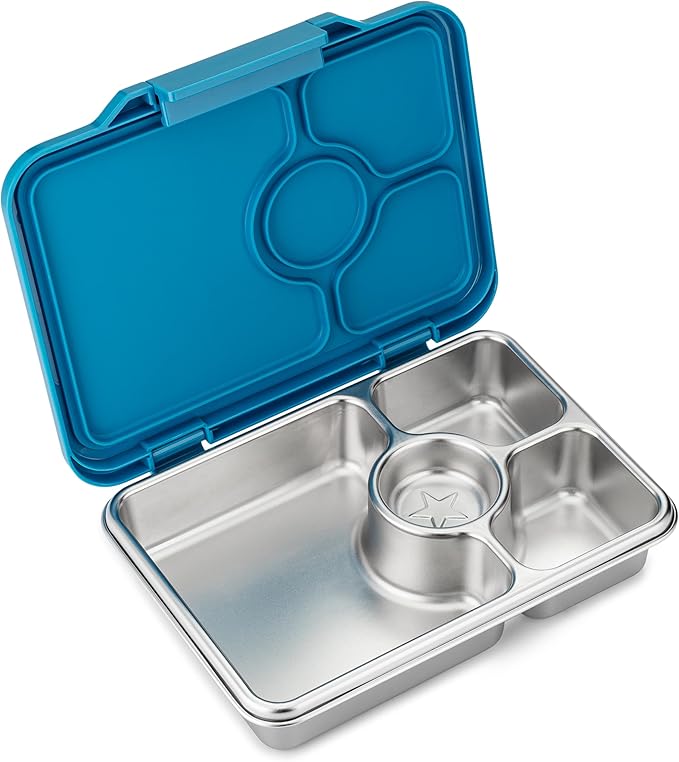 Yumbox Pr챗t Stainless Steel Bento Box ??Leakproof, Reusable Lunch Container for Kids & Adults ??Sandwich & Snack Friendly, BPA-Free, Durable Food Box (Normandy Blue)