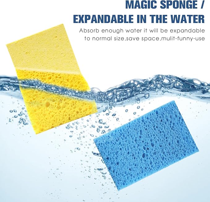 Compressed Cellulose Kitchen Sponges 12Pack竊똍on-Scratch Biodegradable Natural Colorful Sponge Scrub for Dishes Cleaning,Funny DIY Sponge for Kids
