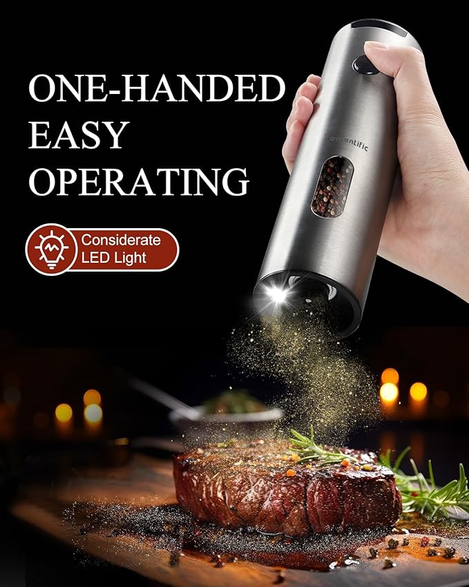 Electric Salt and Pepper Grinder Set with Rechargeable Base - Upgraded Large Capacity, Refillable Pepper Mill Set with LED Light & Adjustable Coarseness, Ideal for Kitchen, Outdoor, BBQ & Gift Giving