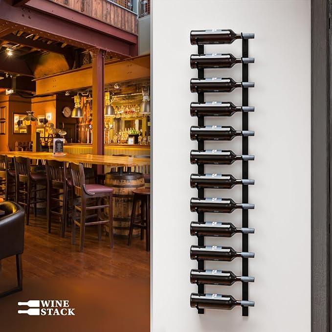 12-Bottle Black Metal Wall Mounted Wine Rack ??Modern Industrial Wine Bottle Storage Organizer for Home Bar, Kitchen, Dining Area & Wine Cellar