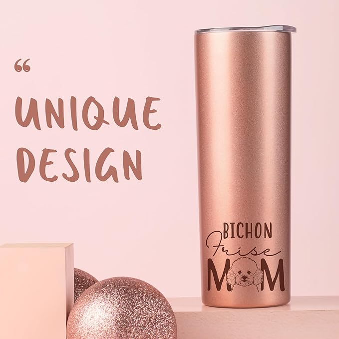 Onebttl Bichon Frise Gifts for Women, Bichon Lovers, 20 oz Rose Gold Insulated Tumbler - Bichon Frise Mom