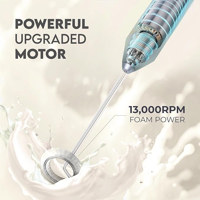 Zulay Kitchen Powerful Milk Frother Handheld with 2 Duracell AA Batteries ??Ultra Fast Frother Wand Electric Drink Mixer for Coffee, Lattes, Cappuccinos, Matcha & Hot Chocolate ??Portable Foam Maker