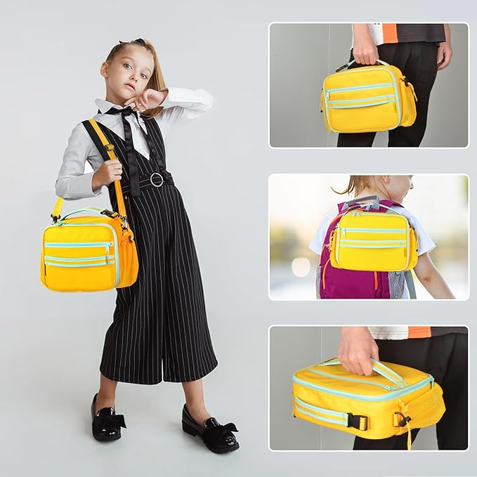 Cerbonny Kids Lunch Box, Yellow-3, Unisex, Polyester, With Insulation, Easy-clean, Multiple Carrying Options, Big Capacity, Lightweight, Quality Guaranteed