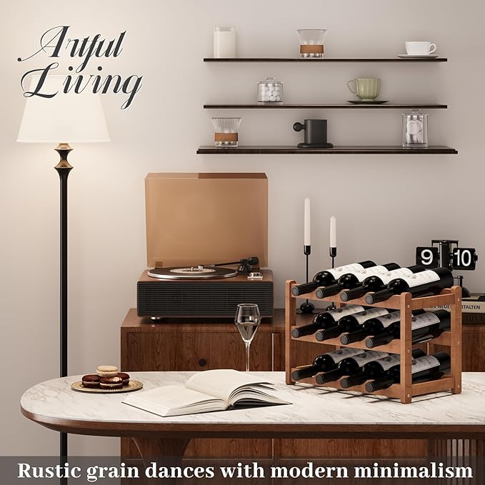 Wine Rack竊똁amboo Wine Storage Cabinet Shelf竊똂ountertop Wine Shelf- Freestanding Wine Holder for Kitchen & Pantry (Brown, 3-Tier)