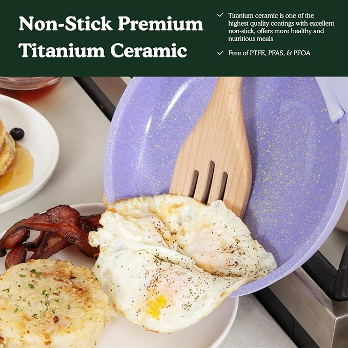 Ombr챕 Ceramic Titanium Non-Toxic, Nonstick Cookware Set 8-Piece Modular System with Removable Handle and Magnetic Lid, Magnetic Spatula, Eco-Friendly, Oven & Dishwasher Safe (Green)