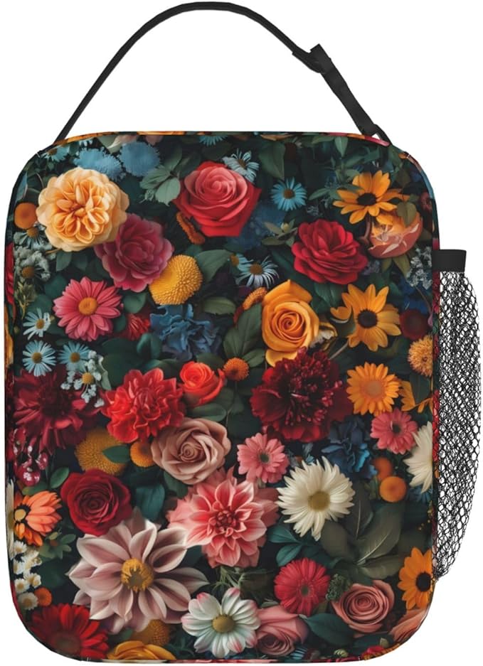 VANZEV Colorful Elegant Floral Print Insulated Lunch Box Gifts for Kids Adults Vibrant Flower Design Reusable Portable Lunchbox Cooler Lunchbag for Work Picnic School Travel or Hiking