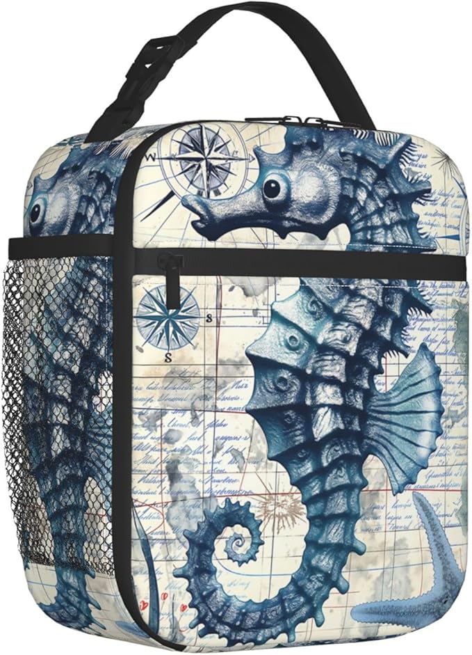 VANZEV Sea Horse Lunch Box for Adults Women Girls Boys Kids Nautical Ocean Animal Theme Lunch Box Insulated Cooler Reusable Lunch Bag Container Gifts for Work Office Picnic Travel School