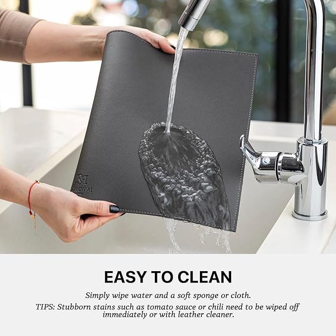 Baroyal Faux Leather Placemats Set of 6 Vinyl Washable Wipeable Table Mats for Kitchen Dining Table Heat Resistant Waterproof Modern Indoor/Outdoor Placemats Non-Slip Easy Clean Place Mats (Dark Gray)