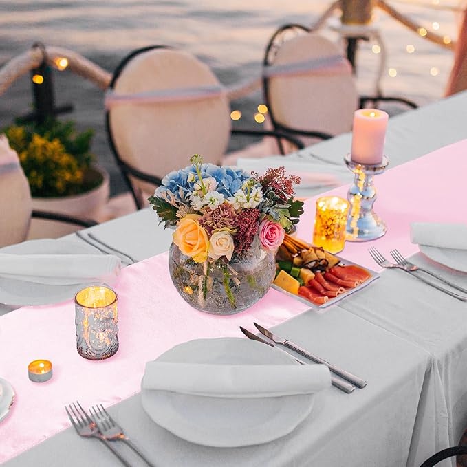Bencailor 24 Pcs Blush Pink Satin Table Runner Bulk 12 x 108 Inches Long Table Runners Bright Smooth Fabric Tablecloth for Wedding Banquet Birthday Valentines St Patrick's Day Party Decorations