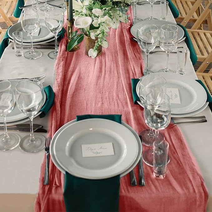 1 Pack Cheesecloth Table Runner 10Ft Christmas Gauze Boho Table Runners for Wedding Decor Bridal Shower Decorations Baby Shower Party(35" x 120")