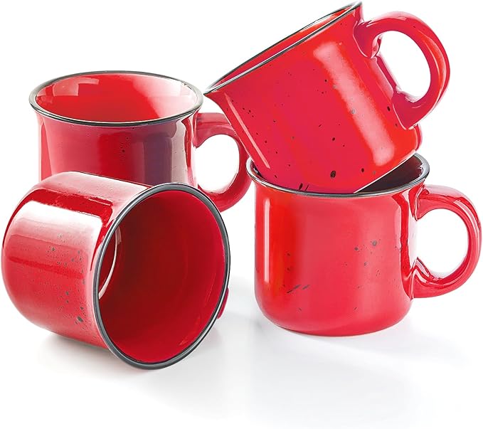 bestone Coffee Mugs Set of 4竊?6 oz Large Coffee Mugs, Ceramic Mugs with Handles,Salad,Noodles etc Coffee Mugs, Cups for Coffee Cereal Latte 竊똌icrowave & Dishwasher safe竊똓ed