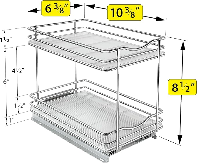 LYNK PROFESSIONAL짰 Pull Out Spice Rack Organizer for Inside Kitchen Cabinets - 6-3/8 inch Wide - Slide Out Drawer ??Chrome Sliding Spice Cabinet Organization Shelf Racks - 2 Tier