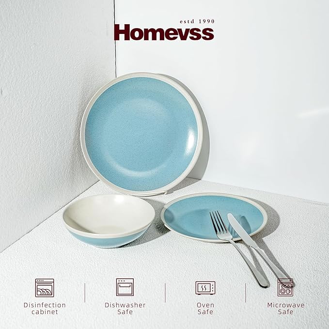 Rock Ridge Speckled Stoneware Dinnerware Set (18pc Set, Turquoise and Ivory)