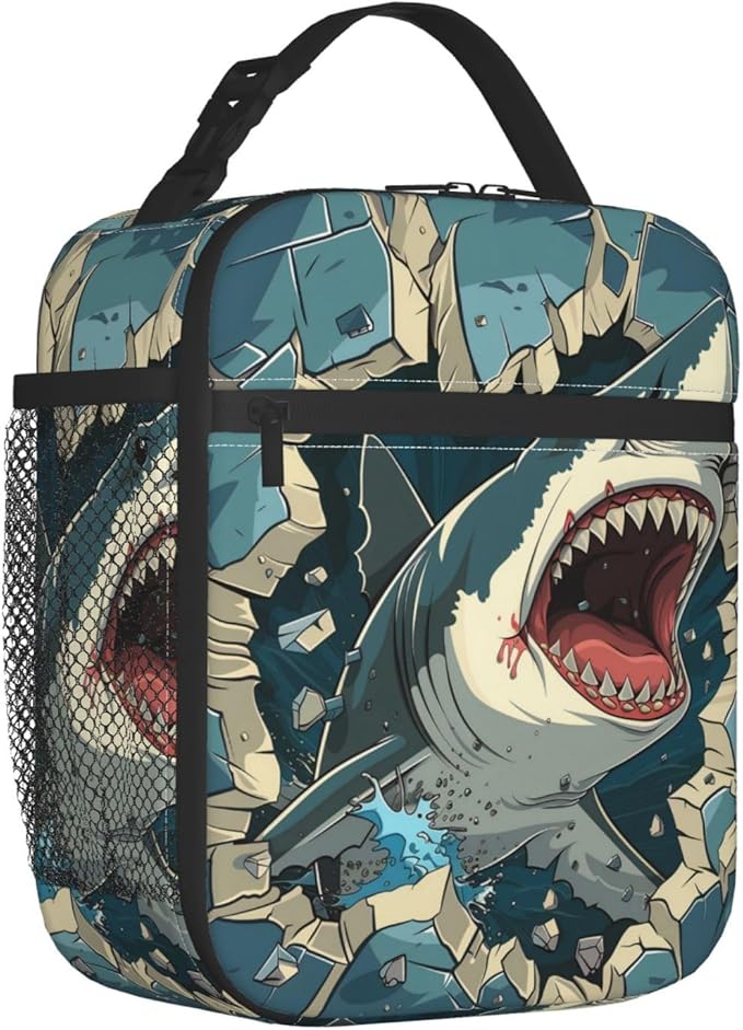 VANZEV Insulated Lunch Box for Women Men, Shark Theme Lunch Box Reusable Portable Lunch Bag Cooler Tote Waterproof Lunch Container for Office Picnic Work Travel