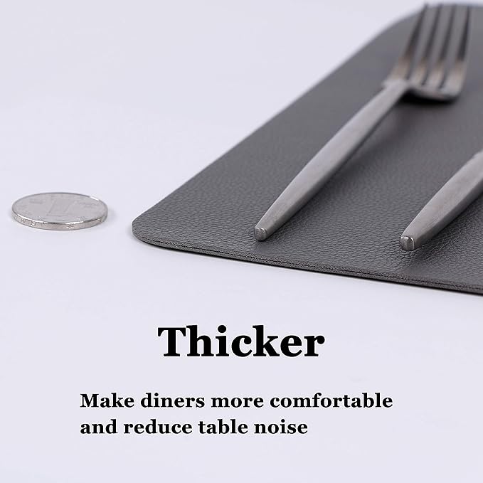 Wipeable Placemats Leather Table Mats Waterproof Heat-Resistant Easy to Clean for Dining Table Set Kitchen Table (4, Grey)